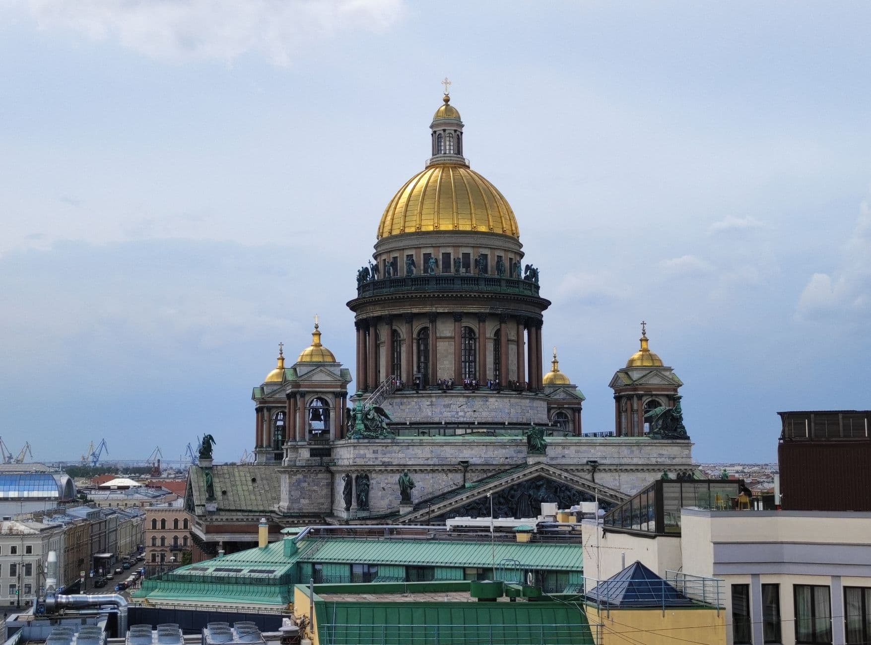 Stunning view of Saint Isaac's Cathedral's golden dome in St. Petersburg, Russia.